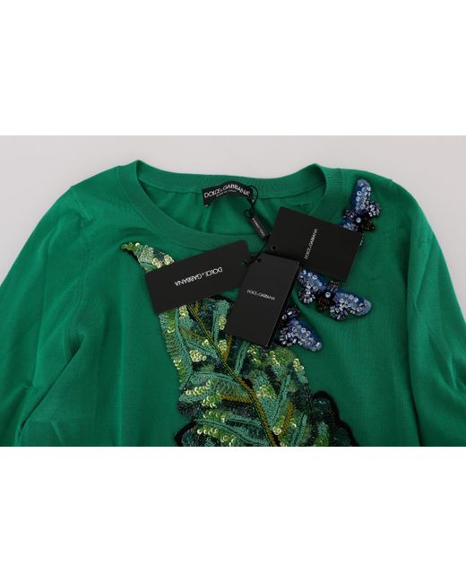 Dolce & Gabbana Green Silk Crystal Banana Sweater