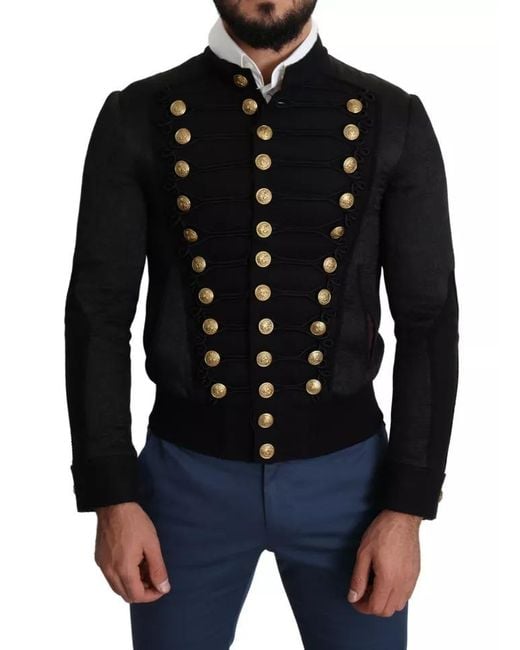 Dolce & Gabbana Black Button Embellished Military Jacket for men