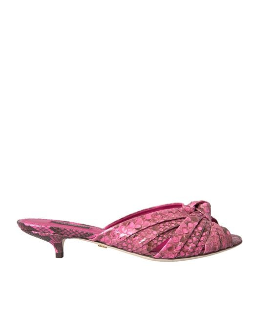 Dolce & Gabbana Red Exotic Leather Kitten Heels Slides Shoes Python