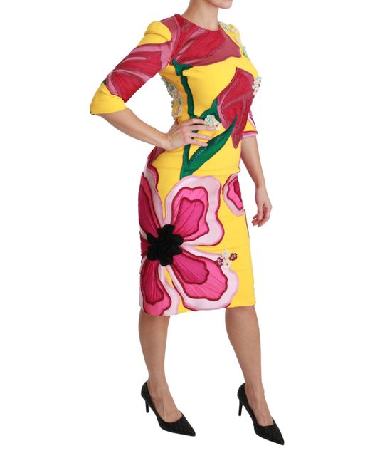 Dolce & Gabbana Black Floral Crystal Bodycon Sheath Dress