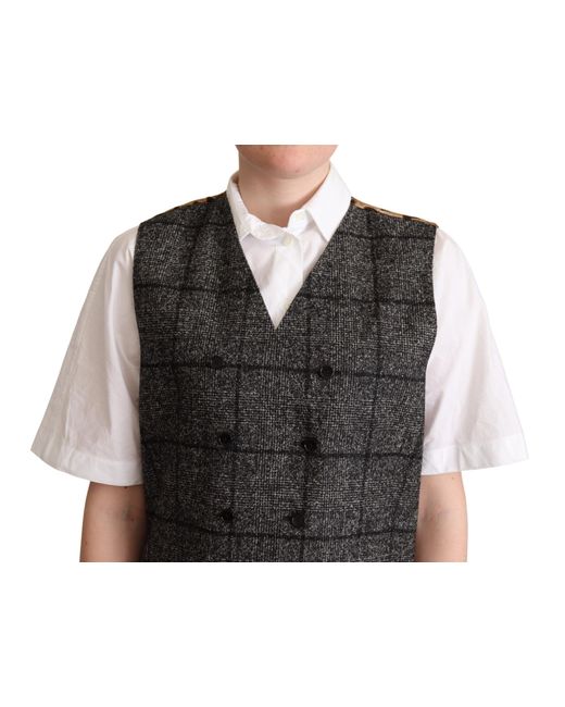 Dolce & Gabbana Black Dolce Gabbana Wool Leopard Print Waistcoat Vest