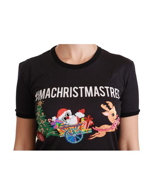 Dolce & Gabbana Black Dolce Gabbana Christmas Tree Tshirt Tsh4444