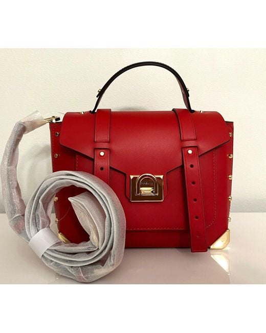 Michael Kors Manhattan Medium School Top Handle Red Leather Satchel