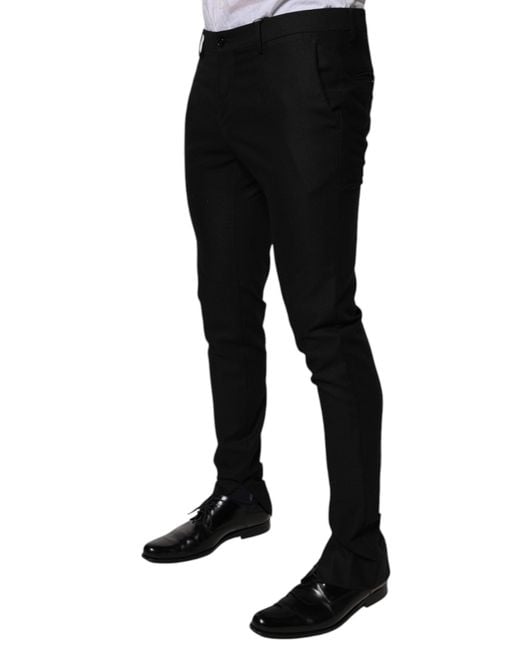 Dolce & Gabbana Black Virgin Wool Menskinny Dress Formal Pants for men