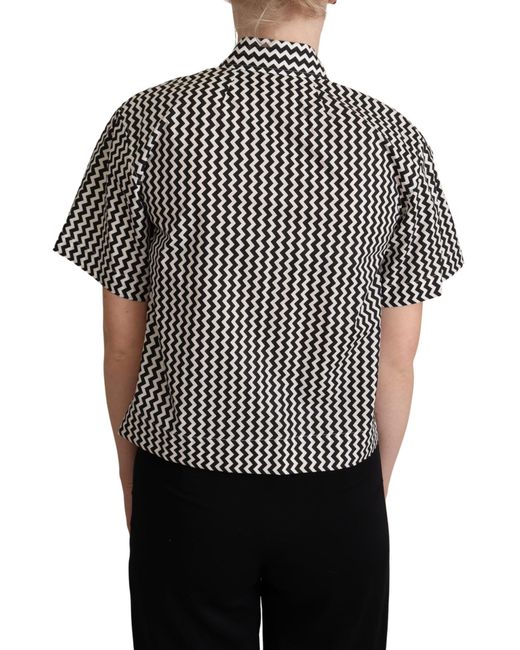 Dolce & Gabbana Black Zigzag Elegance Cotton Polo Top