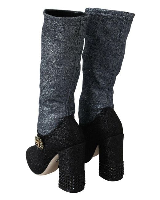 Dolce & Gabbana Blue Crystal Mary Janes Booties Shoes Nylon Spandex (Stretch)