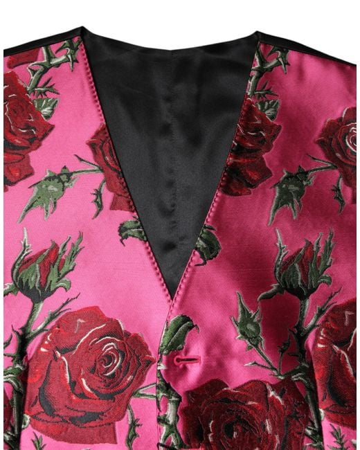 Dolce & Gabbana Red Floral Satin Formal Waistcoat Vest for men