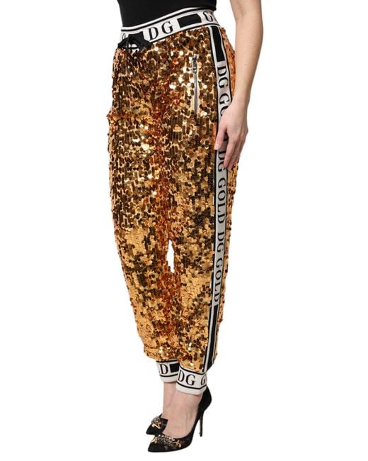 Dolce & Gabbana Metallic Dg Logo Sequined Jogger Pants