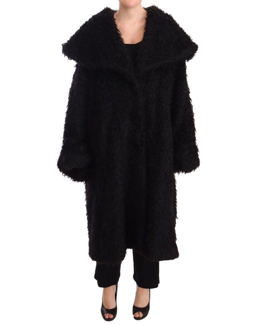 Dolce & Gabbana Black Sleek Runway Fur Cape Trench Jacket