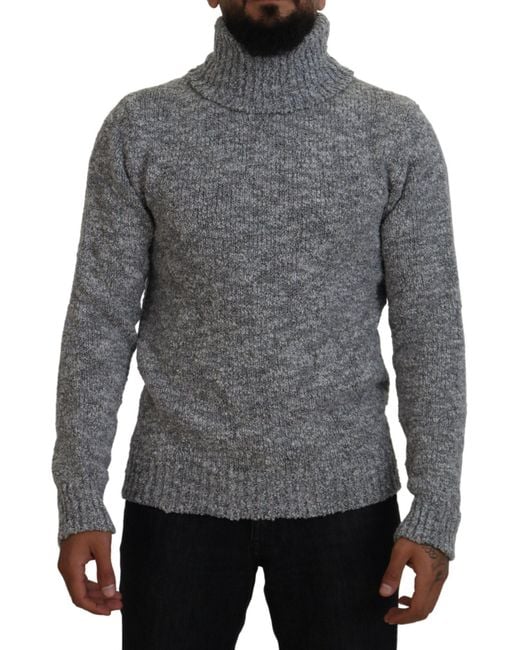 Dolce & Gabbana Gray Wool Knit Turtleneck Pullover Sweater for men