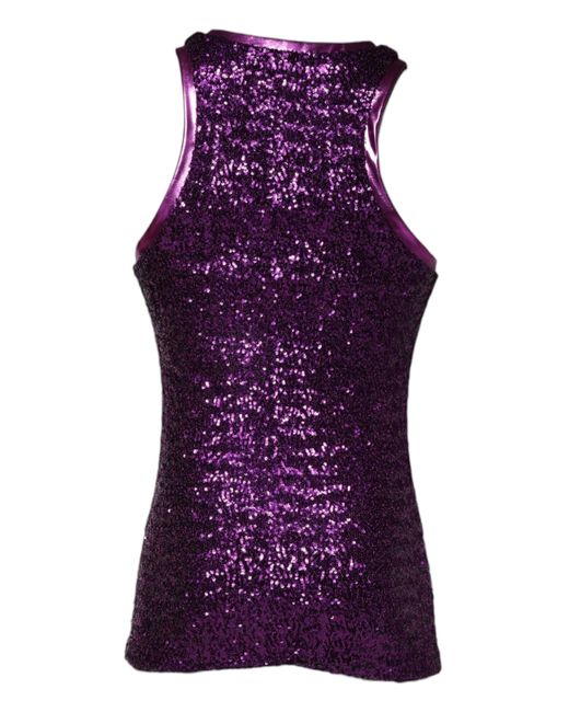 Dolce & Gabbana Purple Sequin Round Neck Sleeveless T-Shirt for men