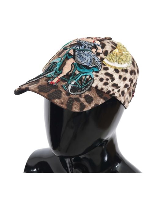 Dolce & Gabbana Black Leopard Sequin Sicily Applique Baseball Hat Cotton