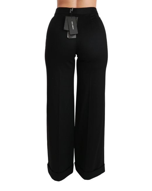 Dolce & Gabbana Black Cashmere Wide Leg Trouser Pants