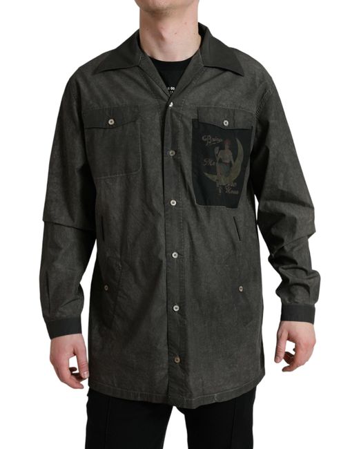 Dolce & Gabbana Black Cotton Collared Long Sleeves Shirt for men