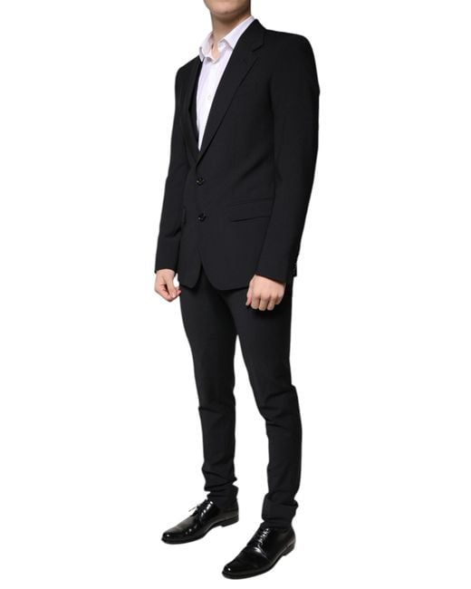 Dolce & Gabbana Black Wool 3 Piece Slim Fit Formal Suit for men