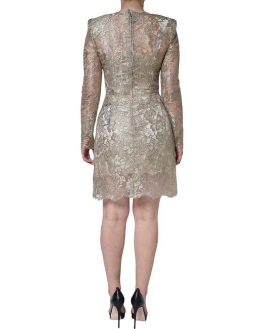 Dolce & Gabbana Natural Floral Lace A-Line Sheath Mini Dress