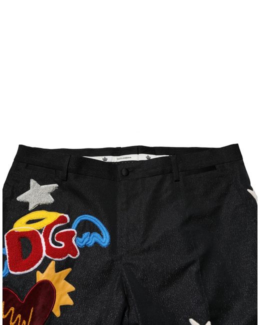 Dolce & Gabbana Black Embroidered Patchwork Pants for men