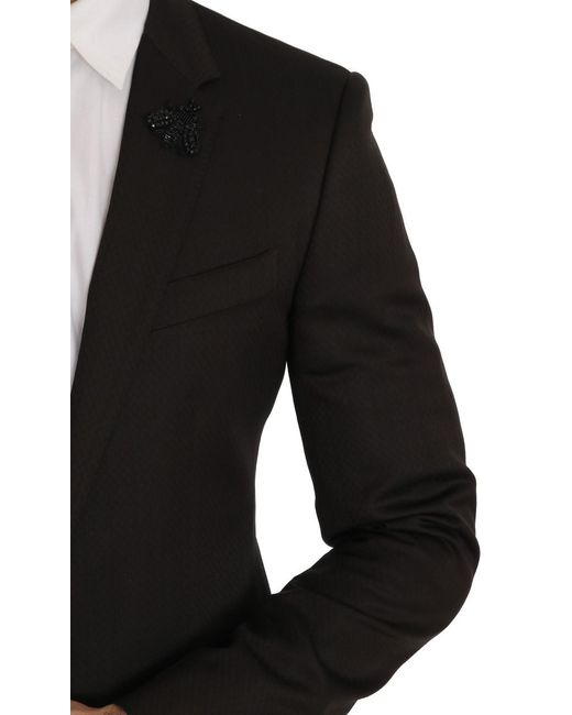 Dolce & Gabbana Black Brown Wool Crystal Bee Slim Fit Martini for men