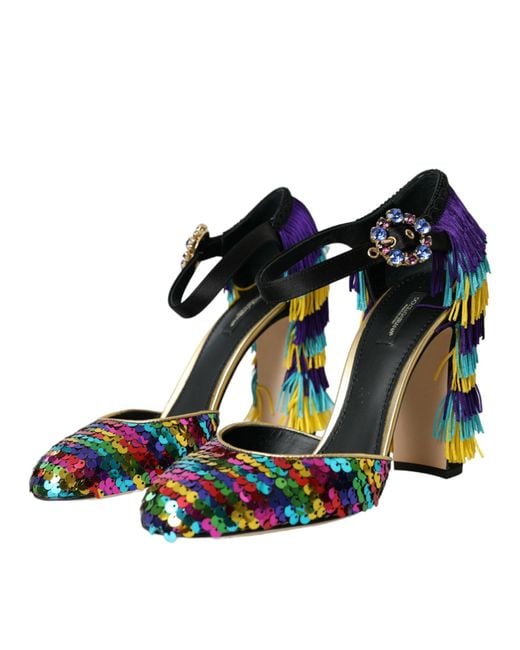 Dolce & Gabbana Black Sequin Crystal Mary Jane Shoes
