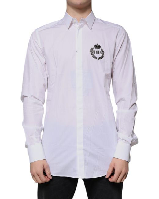 Dolce & Gabbana White Cotton Logo Formal Dress Shirt for men