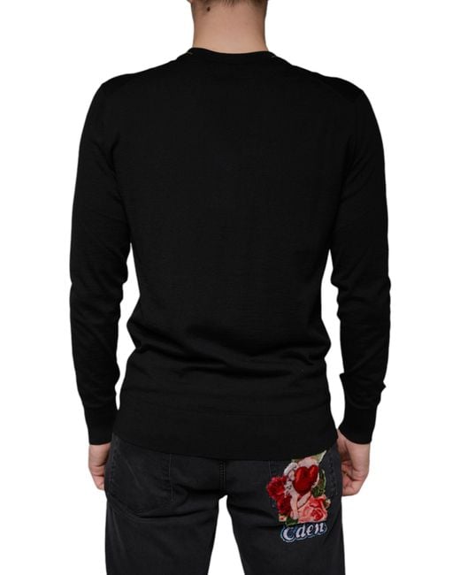 Dolce & Gabbana Black Embellished V-Neck Pullover Sweater for men