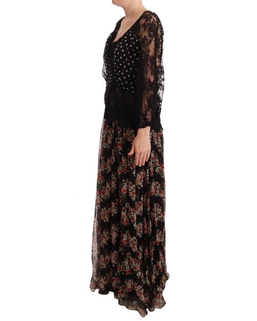 Dolce & Gabbana Dolce Gabbana Black Lace Floral Polka Maxi Capri Dress