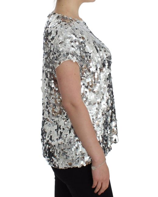 Dolce & Gabbana Metallic Sequined Party Evening Blouse With Back Button