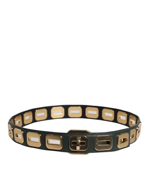 Dolce & Gabbana Black Leather Tone Rotating Buckle Belt