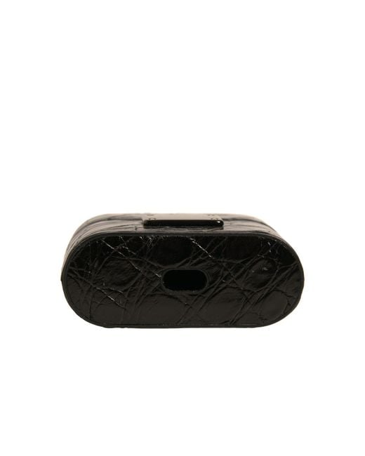 Dolce & Gabbana Black Leather Metal Logo Plaque Holder Airpods Case for men