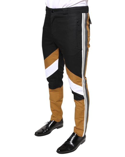 Dolce & Gabbana Black Stripe Skinny Cotton Pants for men