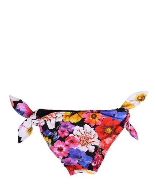 Dolce & Gabbana Red Black Floral Print Swimsuit Bikini Bottom Swimwear