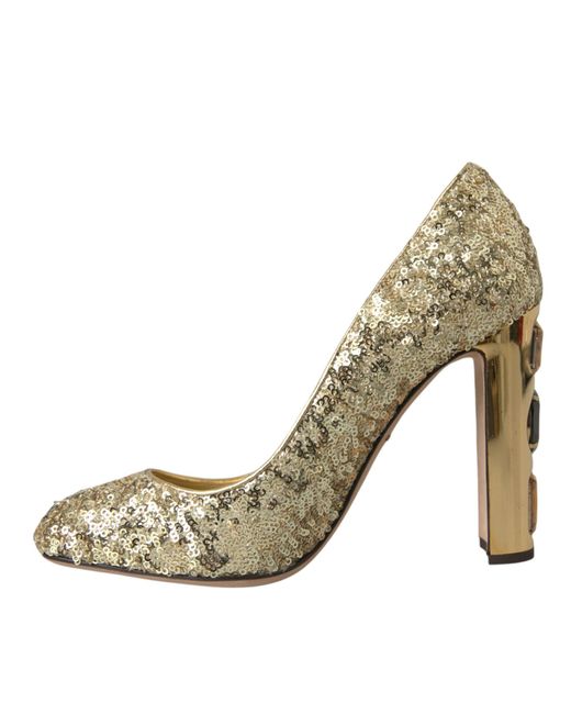 Dolce & Gabbana Metallic Sequin Crystal Heels Pumps Shoes