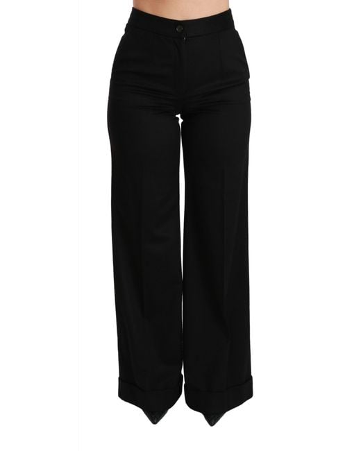 Dolce & Gabbana Black Cashmere Wide Leg Trouser Pants