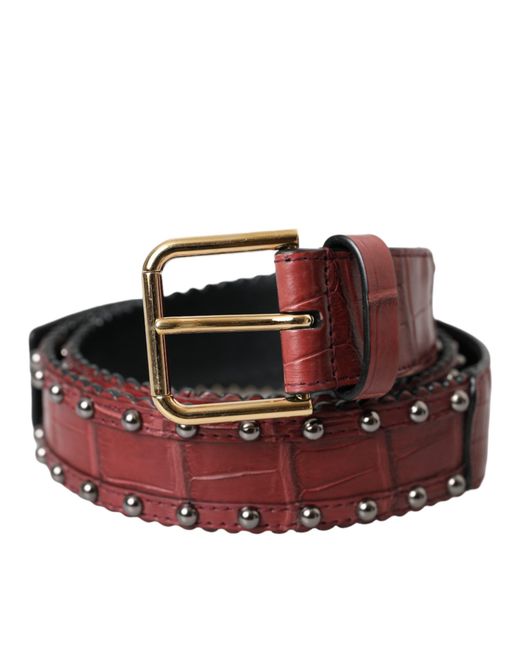 Dolce & Gabbana Red Alligator Leather Studded Metal Buckle Belt