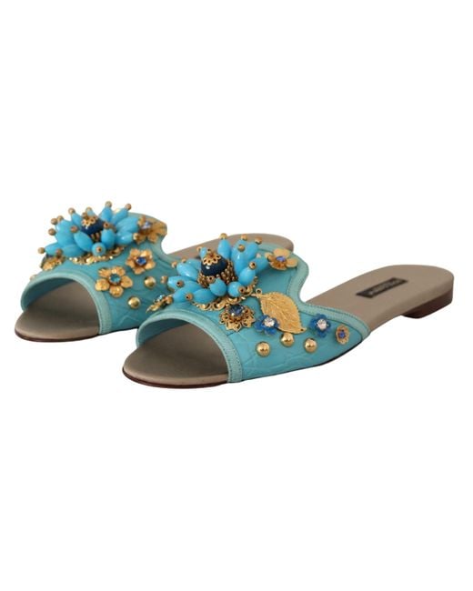 Dolce & Gabbana Black Crystal Exotic Leather Crystal Sandals