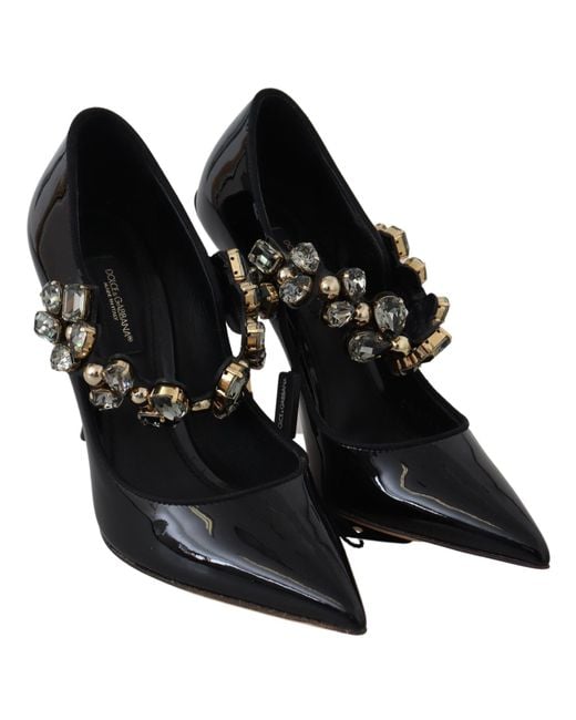 Dolce & Gabbana Black Leather Crystal Shoes Mary Jane Pumps