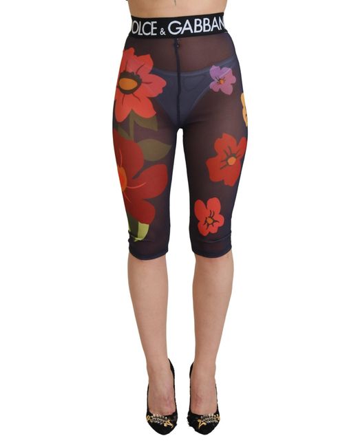 Dolce & Gabbana Red Floral Leggings Stretch Waist Pants