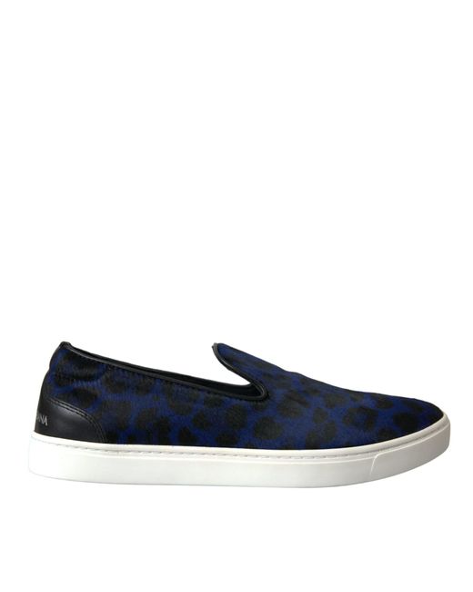Dolce & Gabbana Blue Calfskin Hair Leopard Sneakers Shoes for men