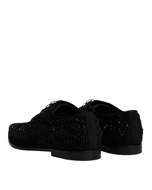 Dolce & Gabbana Black Embellished Suede Derby Formal Shoes for men