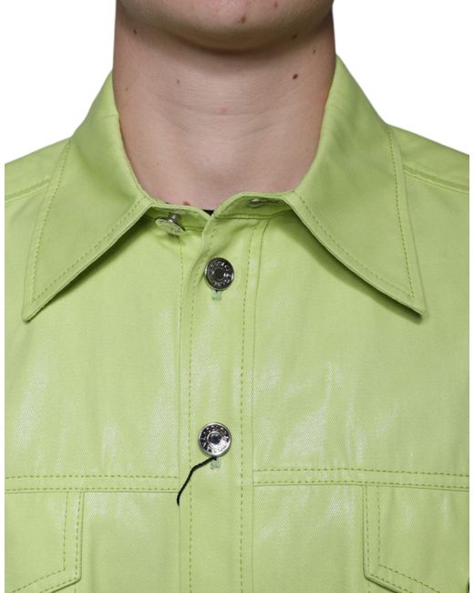 Dolce & Gabbana Green Cotton Collared Button Down Shirt for men