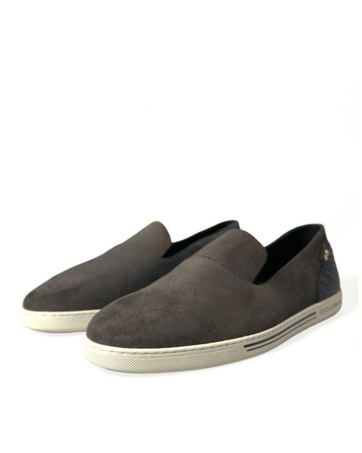 Dolce & Gabbana Black Blue Suede Caimanloafers Slippers Shoes for men