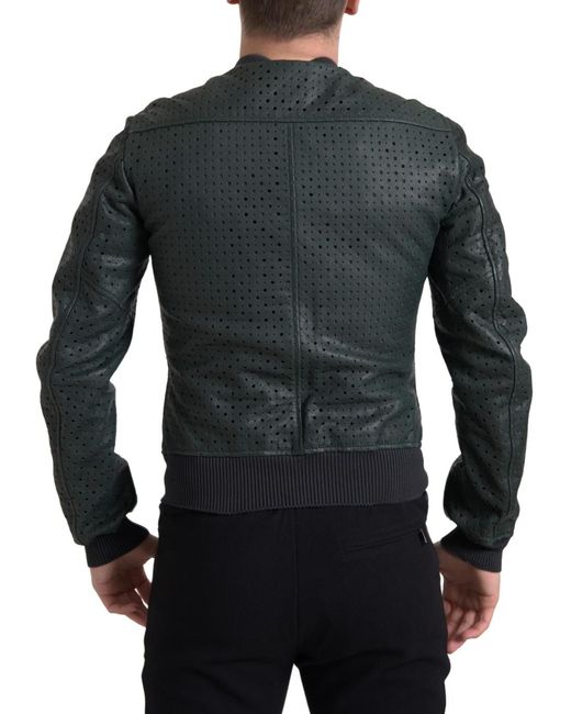Dolce & Gabbana Black Perforated Leather Bomber Jacket for men