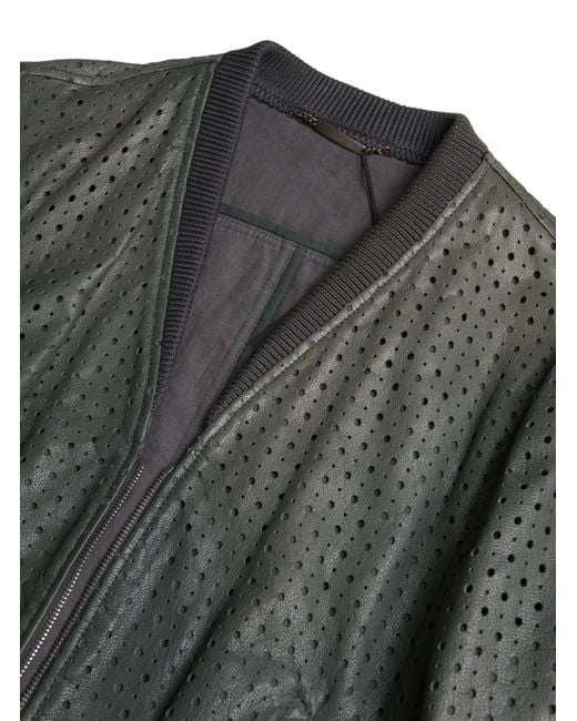 Dolce & Gabbana Black Perforated Leather Bomber Jacket Goatskin Clothing for men