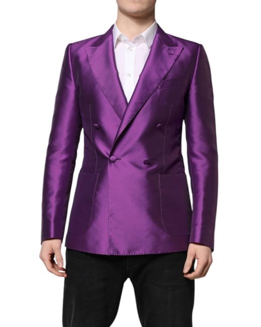 Dolce & Gabbana Purple Double Breasted Silk Blazer for men