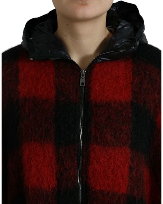 Dolce & Gabbana Red Buffalo Check Hooded Poncho Jacket