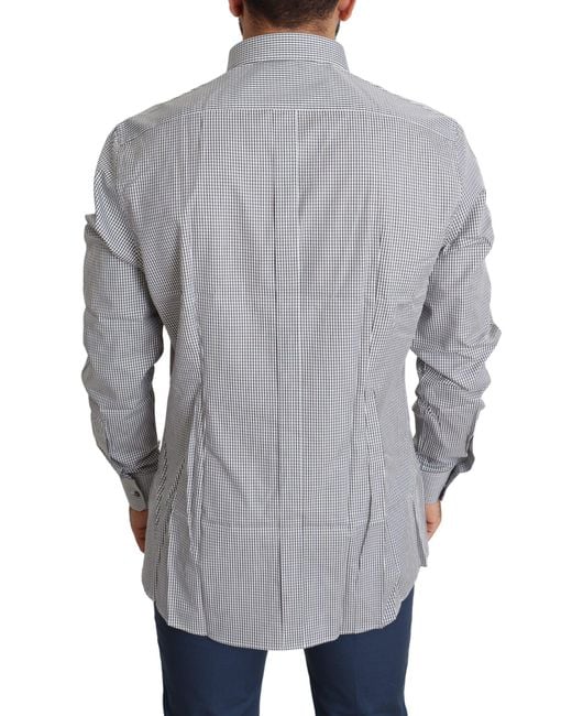 Dolce & Gabbana Gray White Checkered Gold Dress Cotton Shirt for men