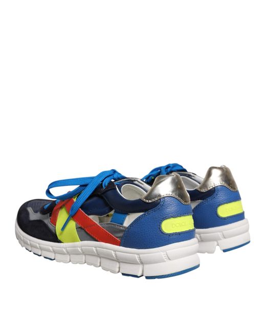 Dolce & Gabbana Blue Leather Suede Low Top Sneakers Shoes for men