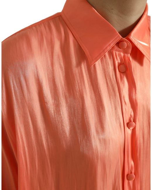 Dolce & Gabbana Orange Peach Long Sleeve Button Down Blouse Top