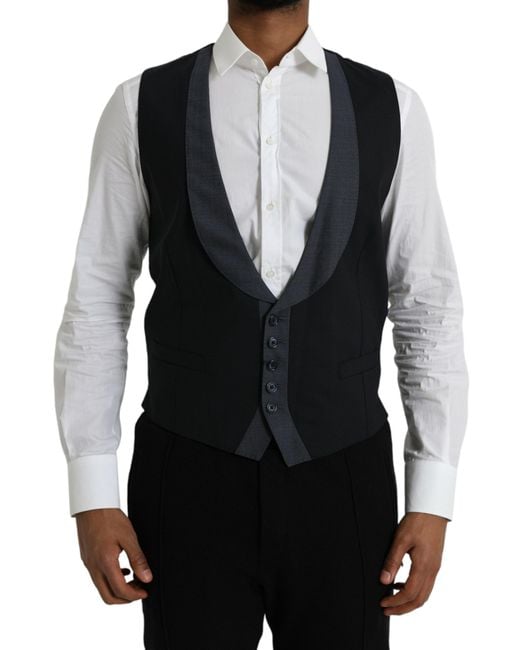 Dolce & Gabbana Black Wool Waistcoat Dress Formal Vest for men