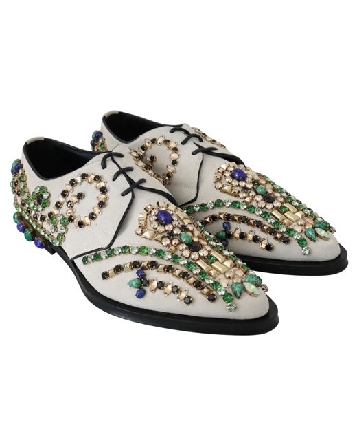 Dolce & Gabbana Multicolor Elegant Suede Dress Flats With Crystals